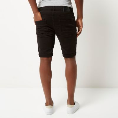 Black skinny fit denim shorts